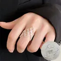 Silver-tone hollow lattice geometric open ring for women in retro fashion style - Jz5512 / Adjustable Open