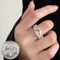 Vintage silver chunky chain-link open ring for women, adjustable statement jewelry. - Jz5511 / Adjustable Open