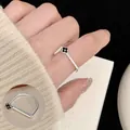 Vintage silver adjustable ring with black four-leaf clover design for women - Jz5422 / Adjustable Open