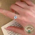 Vintage silver adjustable ring with square light blue stone and rope band - Jz5471 / Adjustable Open