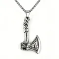 Vintage titanium steel axe pendant necklace with wolf engraving for men - Axe + Stainless Steel Chain