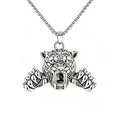Vintage titanium steel necklace featuring a detailed sabertooth tiger head pendant - Tiger With Stainless Steel Chain
