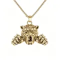 Gold saber-toothed tiger head pendant necklace made of durable titanium steel for men - Gold Tiger with Plated Chain