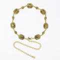Vintage Bohemian style gold-tone metal waist chain belt with flower medallions - Irregular Square + Small Oval Carved (Antique Gold)