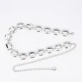 Elegant silver metal oval link waist chain belt with extension chain for women dresses - Oval Hollow Chain (Silver)
