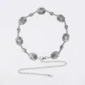 Vintage Bohemian silver metal waist chain belt for women's dresses and pants - Irregular Square + Small Oval Carved (Antique Silver)