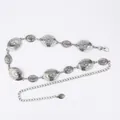 Bohemian vintage silver metal waist chain belt with ornate embossed oval plates - Large and Small Oval Carved (Antique Silver)