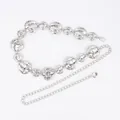Elegant silver metal waist chain with textured circular links for women's dresses. - Crocodile Pattern Large and Small Round Discs (Silver)