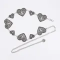 Vintage bohemian silver metal heart Concho link waist chain belt for women dresses - Vintage Antlers (Antique Silver)