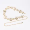 Elegant bohemian gold metal waist chain belt featuring textured circular discs for dresses - Crocodile Pattern Large and Small Round Discs (Gold)