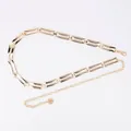 Elegant gold-tone metal link waist chain belt with a delicate floral charm detail. - Rectangular Hollow (Gold)