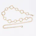 Elegant gold metal waist chain belt featuring textured circular links for women's dresses - Hollow Double Ring (Gold)