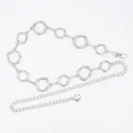 Silver-tone metal circle link waist chain belt for women's fashionable dress decoration - Hollow Double Ring (Silver)