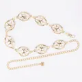Gold vintage bohemian waist chain belt for women featuring star charms and rose detail - Oval Hollow Stars (Gold)