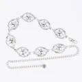 Vintage silver metal waist chain belt featuring hollow star links and flower charm - Oval Hollow Stars (Silver)