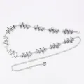 Elegant Bohemian vintage silver metal waist chain featuring distinctive wavy link design - Sound Wave Pattern (Silver)