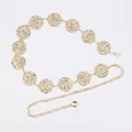 Elegant bohemian gold metal waist chain belt with textured circular discs for women - Hollow Round Disc (Gold)