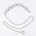 Elegant silver women's waist chain belt with sparkling rhinestone heart links and lobster clasp. - Heart with Rhinestones (Silver)