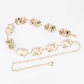 Elegant gold metal waist chain belt for women with textured rectangular links - Wrinkled Rectangular Block (Gold)