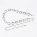 Vintage bohemian silver metal waist chain belt featuring square hollow links for women - Matte Hollow Square (Silver)