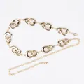 Elegant gold metallic chain belt with interlocking double rings and adjustable tail - Double Buckle Ring (Gold)