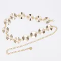 Elegant gold metallic waist chain belt with textured sunburst discs for women's dresses - Wrinkled Hollow Ring (Gold)
