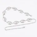 Vintage bohemian style silver metal waist chain belt with textured oval plates - Matte 3D Oval Bun Shape (Silver)