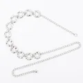 Elegant silver metal waist chain belt with textured round links for women's dress - Vintage Irregular Hammered Hollow Ring (Silver)