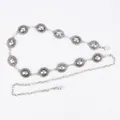 Bohemian style retro silver metal waist chain belt with sunburst medallion design - Vintage Oval Sun Beads (Antique Silver)