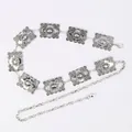 Vintage silver bohemian waist chain belt featuring ornate filigree metal plates - Vintage Carved Square Plaque (Antique Silver)