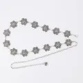 Vintage Bohemian style silver flower link waist chain belt for women - Vintage Hollow Flowers (Antique Silver)