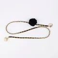 Elegant women's black fabric rose waist chain belt with gold interwoven metal links - Woven Leather Chain with Rose (Black Rope)