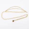 Elegant gold layered waist chain belt with vintage coin pendant for women's dresses. - Woven Leather Chain (White Rope)