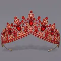 Élégant diadème de mariée baroque vintage avec strass rouges étincelants sur monture dorée - Couronne De La Reine Diamant Rouge Doré Ts-j2482gred