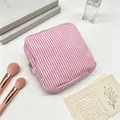 Trousse à maquillage en seersucker à rayures roses pour l'organisation de voyage - Rose foncé