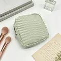 Pochette cosmétique en seersucker à rayures vertes et blanches pour protections - Vert Haricot