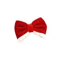 Sparkling red velvet bow hair clip with white scalloped lace trim for little girls. - MC5113 Pom Pom Edge Bow Hair Clip
