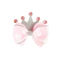 Elegant pink satin bow hair clip featuring a silver glitter crown with pink rhinestones - MC5023 Pink Rhinestone Crown