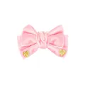 Pink velvet princess hair bow with gold glitter hearts for Valentine's Day clip. - MC5014 Pink Velvet Hair Clip