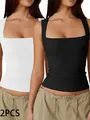 Zweiteiliges Set ärmelloser Damen-Tops mit Karree-Ausschnitt in Schwarz und Weiß. - 3XL / Schwarz + Weiß Set