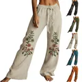 Pantalon bohème à jambes larges imprimé floral avec cordon de serrage en plusieurs couleurs - S / Blanc Cassé