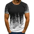 Detailansicht eines Herren-T-Shirts mit schwarz-weißem Tintenklecks-Farbverlauf - S / Weiß