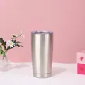 Sleek 20oz stainless steel insulated car tumbler with clear lid, silver metallic finish - 20oz / Natural