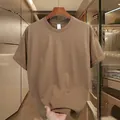 Loose fit brown cotton short sleeve T-shirt for men, premium 230g fabric weight - S / Brown