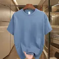 Comfortable light blue men's loose fit short sleeve t-shirt made of 230g premium cotton fabric - S / Blue