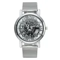 Front view of men's business quartz watch featuring a unique skeleton dial detail - Silver
