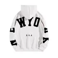 Casual women's oversized white hoodie featuring black New York USA graphic print. - S / White (YRHD-3400)