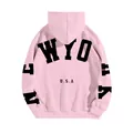 Oversized light pink fleece hooded sweatshirt with bold New York USA back print - S / Pink (YRHD-3404)