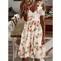 Vestido de verano floral para mujer con cuello en V, hombros descubiertos y encaje blanco. - 3XL / Estilo Bohemio de Estampado Floral Pequeño (Imagen-2)