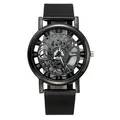 Stijlvol zwart skeleton quartz horloge met Romeinse cijfers en Milanese mesh band - Zwart